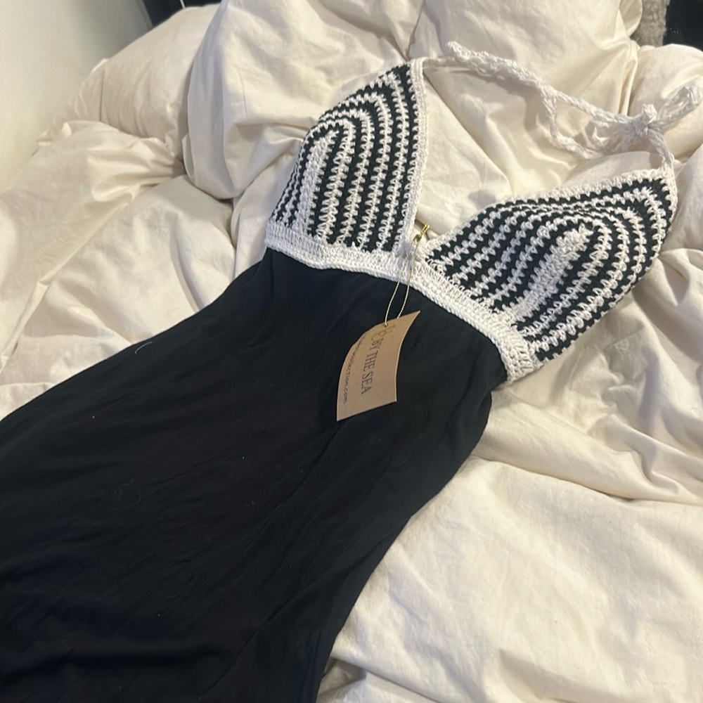 NWT By the Sea White Black Crochet Maxi Dress Size Medium